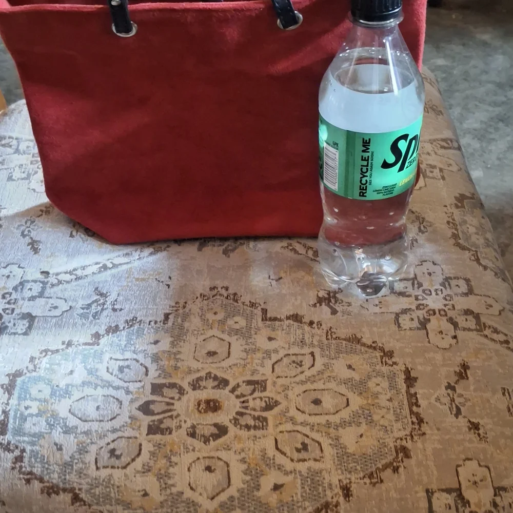 Red Suede Tote Bag with Black Handles - Still Available - Picture 2 of 2